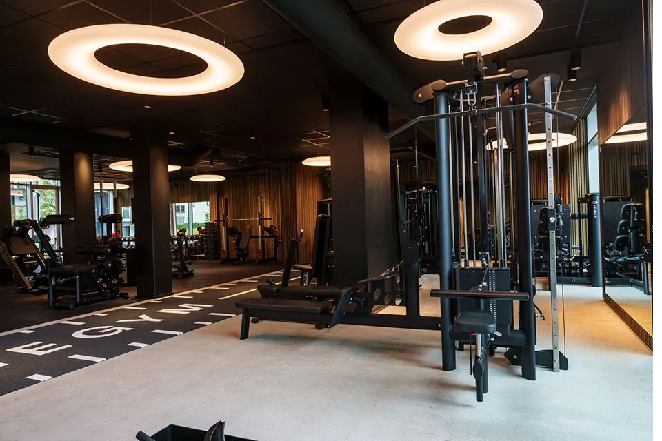 Intenza in boutique gym with wood panel walls and natural light